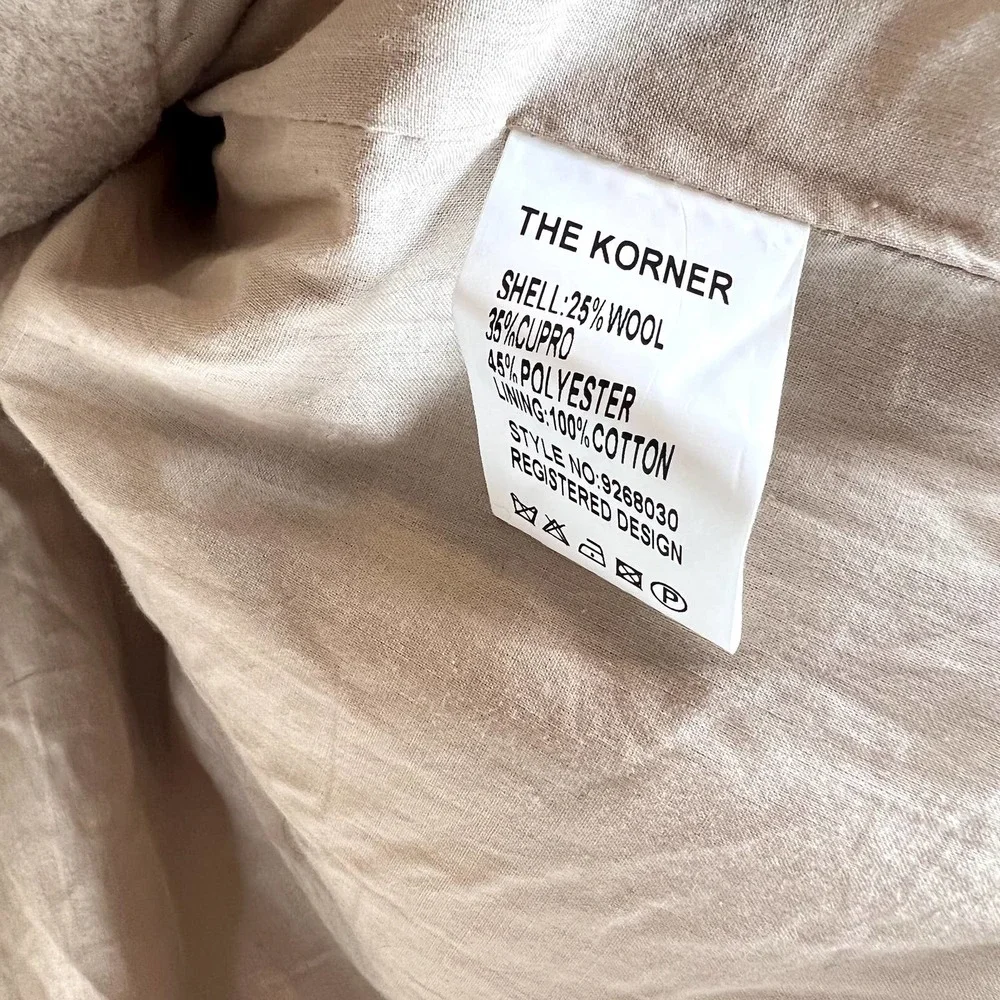 THE KORNER Women's size S Khaki Double Breasted Belted High-neck Wool Blend Coat - Picture 7 of 7
